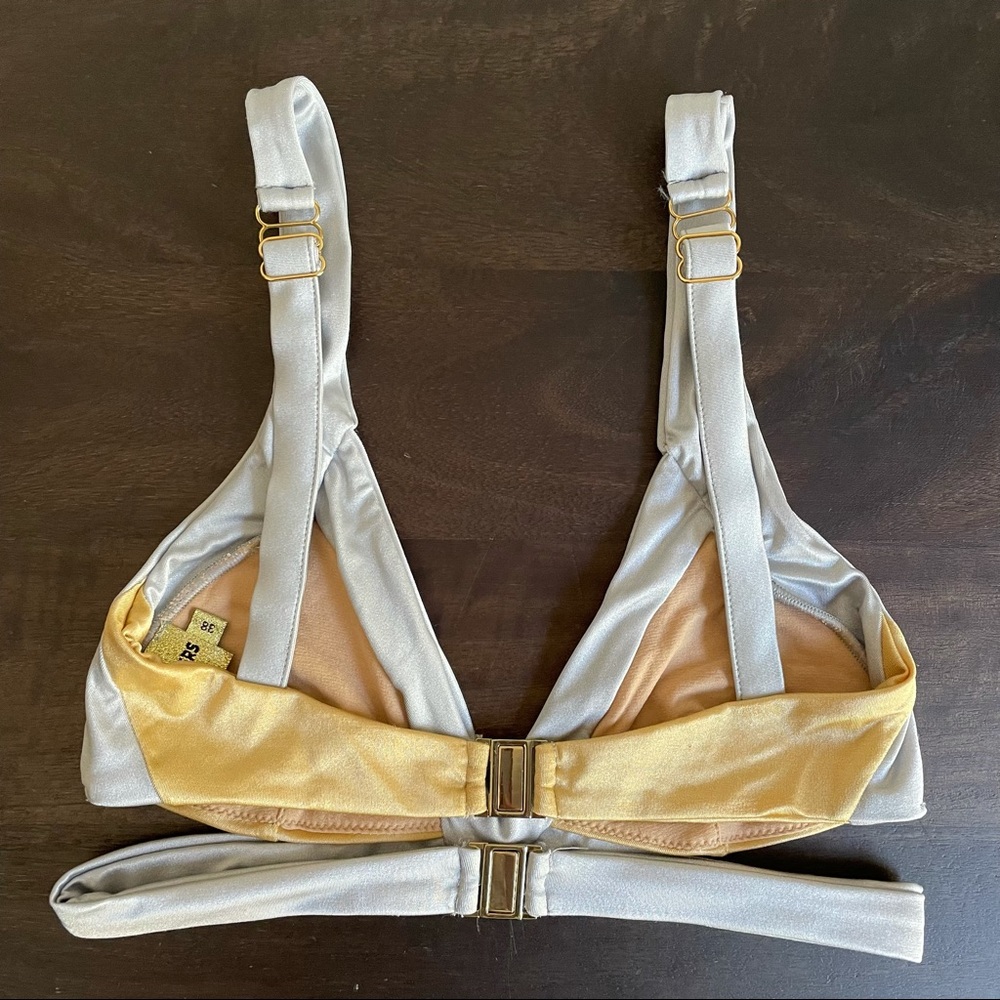 🆕 Les Canebiers Palmier Metallic Silver & Gold Strappy Bikini Top & Bottom - Picture 7 of 15